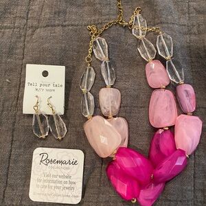 Rosemarie Pink and Gold Earring and Necklace Set